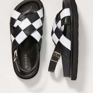 ALOHAS Marshmallow Scacchi Black and White Checkered Criss Cross Sandals